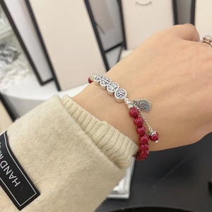 Pulsera de Plata Pura 999 con Borla de Cinabrio y Amuleto de Paz y Alegría, Joyería para Mujer, Regalo para el Año Zodiacal, Cuentas de la Suerte - Product Image 3