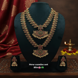 Buy Traditional Tempal Necklace Jewellery <b>Set</b> With Matching Earrings For Women And Girls By Indian Exporters - Product Image 2
