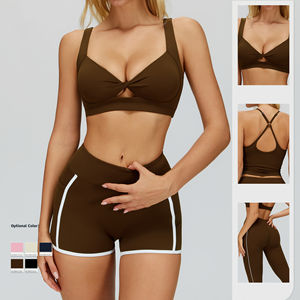 Fabricants de vêtements <span class=keywords><strong>Ensemble</strong></span> de sport 2 pièces pour femmes en tricot uni, soutien-gorge de sport, short, legging, <span class=keywords><strong>jogging</strong></span>, gym, yoga, écologique - Product Image 2