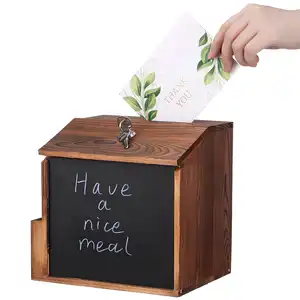 Best Selling Charity Donation Box Wooden Tip Box Wood Comment Box With Lock Chalkboard