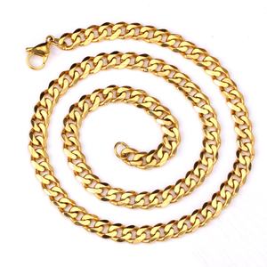 Collar Cubano para Hombre, Joyería de Acero Inoxidable, Cadenas de Eslabones Dorados de 7mm/10mm en Venta - Product Image 1