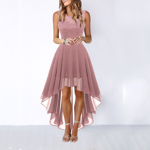 Nuevo Vestido Midi de Gasa con Encaje Sexy 2026 para <span class=keywords><strong>Mujer</strong></span>, Elegante Vestido Formal de Noche para Fiesta, Boda, Invitada, Cóctel - Product Image 1