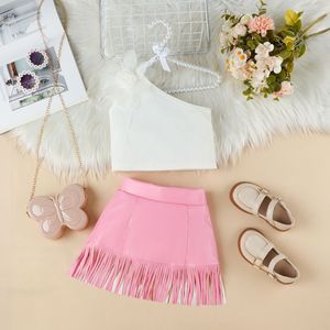 <span class=keywords><strong>Chaleco</strong></span> Casual para Niñas, Nuevo Estilo <span class=keywords><strong>de</strong></span> Moda, con Flores Tridimensionales, Tirantes Cruzados, Borlas, Cuero PU Transpirable, Falda - Product Image 4