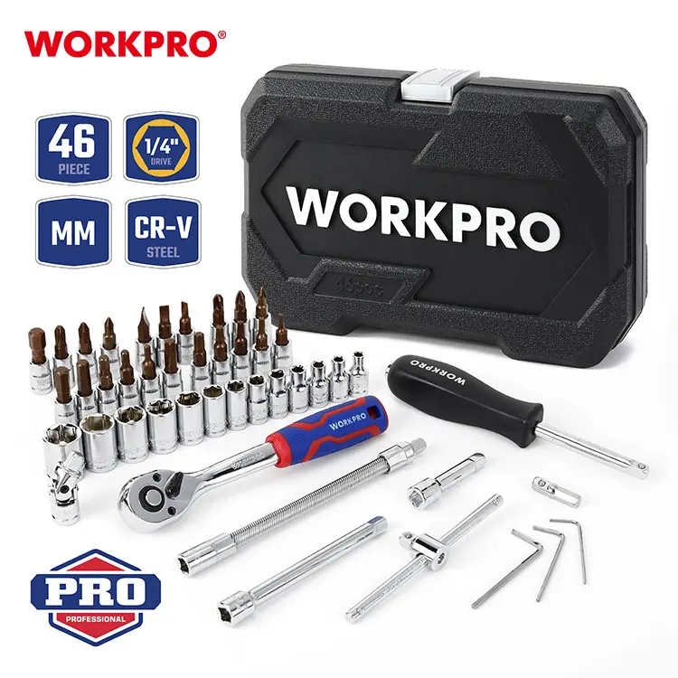 Workpro 46Pc 1/4 "Dr. Quick Release Ratel Mechanische Hand Tool Kit Socket Set
