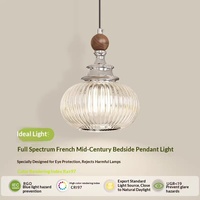 Lampe suspendue de chevet de chambre à coucher en bois de noyer style vintage, lampe de table créative de designer avec cordon suspendu en verre protectrice pour les yeux