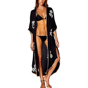 Boho Damesmode Chiffon Bloemen Kimono Vest Lange Badkleding Cover Ups - Product Image 3