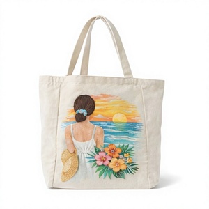Custom design Beige Color Wholesale <b>Large</b> Beach Cotton Canvas Tote <b>Bag</b> With Custom Logo Printing for <b>Shopping</b> - Product Image 3