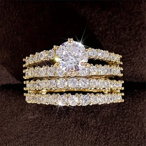 Anello a doppio strato con zirconi intagliati per donna, gioiello da dito a strati traforato e di tendenza - Product Image 6
