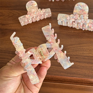 <span class=keywords><strong>Pince</strong></span> à <span class=keywords><strong>cheveux</strong></span> florale colorée en acétate, <span class=keywords><strong>pince</strong></span> requin 3D à pétales et strass, 8CM 10CM, antidérapante, pour queue de cheval, femme, ODM - Product Image 4