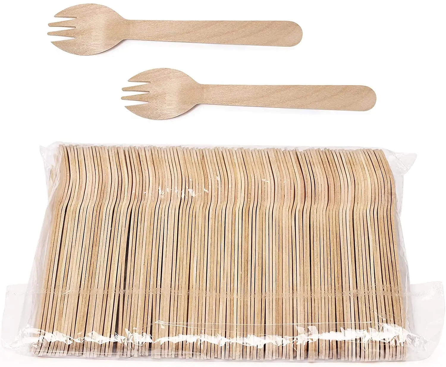 Tailaiv Disposable Holz sporks 6,3 "2-in-1-Löffel Gabel Besteck Biologisch abbaubare Utensilien Birkenholz Grün Geeignet für Party