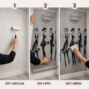 Papier peint mural personnalisé en toile huilée, motif filles en <span class=keywords><strong>robe</strong></span> noire, pour boutique - Product Image 5