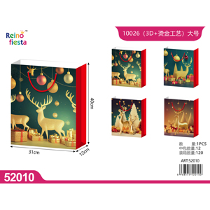 Grande borsa regalo artigianale con Glitter 3D con Design per renne da festa 40cm X 31cm X 12cm forniture per feste natalizie - Product Image 1