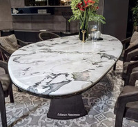 Ensemble de meubles de salle à manger en cuir naturel, ovale, moderne, haut de gamme, base en cuir, table à manger de luxe italienne en marbre