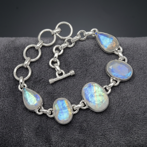Handmade Chain & Link Wholesale <b>Silver</b> <b>Bracelets</b> Latest Design Natural Rainbow Moonstone 925 Sterling <b>Silver</b> Unisex Party Gift - Product Image 3