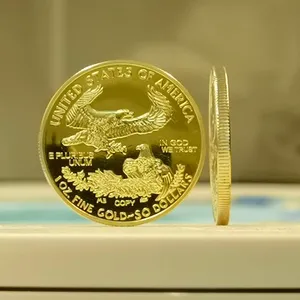 เหรียญปั๊มโลหะแบบกำหนดเอง1ออนซ์100มิลส์ชุบทอง $50ดอลลาร์จำลองอเมริกาอินทรีลิเบอร์ตี้เหรียญทองพร้อมขอบเมล็ด B53