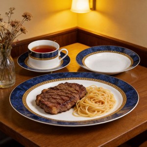 Service de table rond en <span class=keywords><strong>porcelaine</strong></span> de 30 pièces avec bordure <span class=keywords><strong>argent</strong></span>ée/dorée, design classique, marque Harvit, vaisselle de fête - Product Image 2