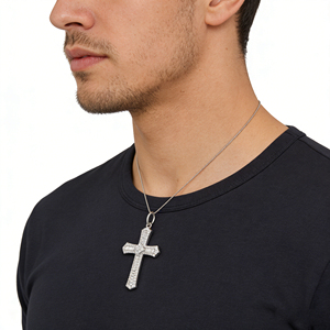 Collar Clásico de Compromiso con Colgante de Cruz y Diamante CVD Cultivado en Laboratorio, Chapado en Oro de 10K/14K/18K sobre Plata Personalizada, Cadena para Suéter, Regalo VS - Product Image 4