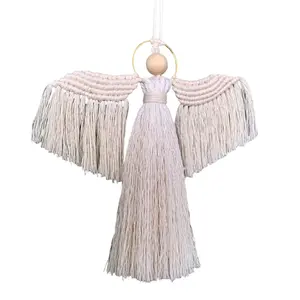 เครื่องประดับ Macrame Angel แบบผูกปมด้วยมือ,ของตกแต่งแบบแขวนกำแพงรูปนางฟ้าการตกแต่งต้นคริสต์มาสปี2022