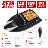 Bateau à appâts GPS RED EYES CF18, télécommande 600M, alimentateur de pêche, capacité de charge 2kg, double moteur, retour automatique, bateau intelligent pour la pêche