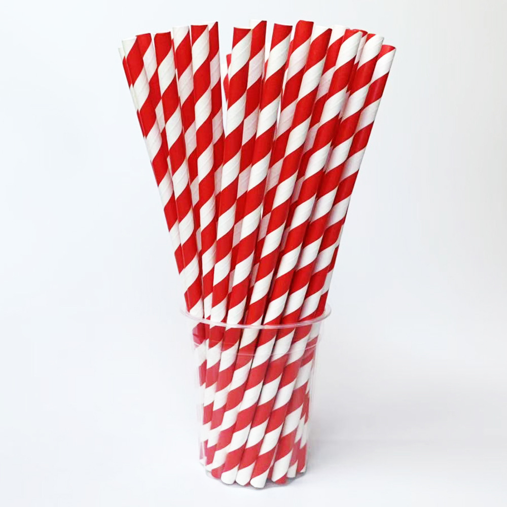 Wholesale Striped Red and White Straight Paper Straw Customized Drinking Straw Biodegradable for Smootie