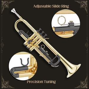 Trompeta AKLOT BB para Principiantes, Campana Forjada a Mano, Acción <span class=keywords><strong>de</strong></span> Válvula Suave, Cuerpo <span class=keywords><strong>de</strong></span> Latón Lacado en Oro, Estuche <span class=keywords><strong>de</strong></span> Cuero, Silenciador y Kit <span class=keywords><strong>de</strong></span> Limpieza - Product Image 5