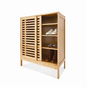 4 Tier Bamboo Shoe Cabinet With Doors Bamboo Shoe Organizer Rack For 9-12 Pairs