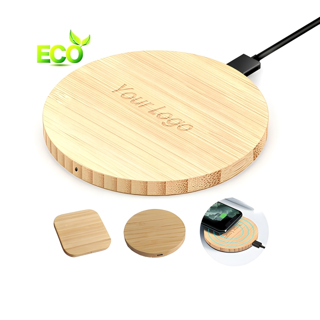 Eco Friendly Bamboo Wireless Charger 15W Fast Charging Round Mouse Pad Recyclable Phone Charger for Smartphone