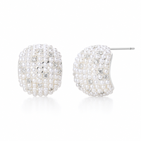 KAVNAR Boucles d'oreilles clous en laiton plaqué argent épais, tige en argent 925, perle pleine et zircon cubique pour femme