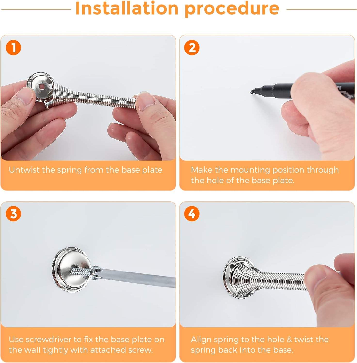 Satin Nickel Stainless Steel Door Stops with Rubber Bumper Modern Design  Spring for Bottom of Outdoor/Hotel Door, image size:1473x1500