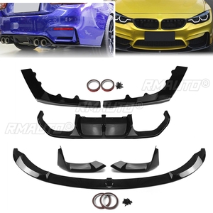 Pour BMW F80 M3 F82 F83 M4 2015-2020 Diffuseur arrière noir brillant/aspect fibre de carbone + Spoiler de pare-chocs avant + Lame de spoiler + Kit carrosserie - Product Image 1