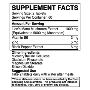Complément Alimentaire OEM à Base d'Extrait de Champignon Crinière de Lion (Hericium) - 120 Comprimés - 72g - Product Image 2