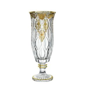 Boheemse luxe gouden decal bloemenvaas met kristallen glazen voet voor bruiloft of huisdecoratie, geschikt voor verjaardagstafel. - Product Image 1