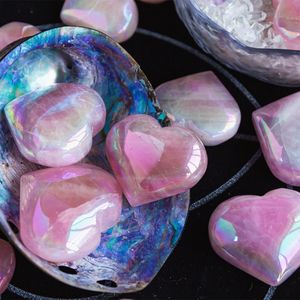 Nouveautés en gros : Cœur en cristal de quartz rose naturel électroplaqué Angel Aura pour la lithothérapie - Product Image 4