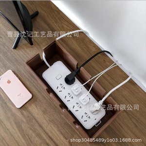 Caja de almacenamiento para regleta de enchufes de madera maciza, organizador de cables rectangular para escritorio, soporte cubierto para router y decodificador - Product Image 5