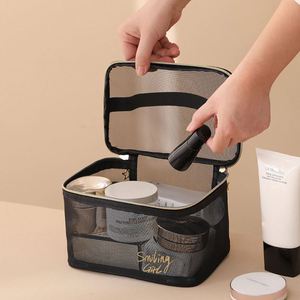Sac cosmétique en maille de nylon personnalisé de haute qualité, trousse de toilette zippée de voyage, sac à maquillage pour femme - Product Image 3
