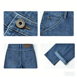 पुरुषों के स्लिम सीधे हल्के हल्के धोने वाले कार्बनिक कपास डेनिम पैंट ठोस नीले काले खाकी आकस्मिक गर्मियों में - Product Image 3