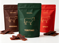 Sachet Doypack personnalisé refermable de qualité alimentaire pour viande séchée de bœuf, avec fermeture éclair, impression par gravure et encoche de déchirement