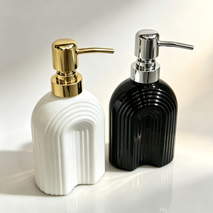 Ribbed <b>Glass</b> Soap Dispenser Pump Bottle Bathroom Lotion Pump <b>Cylinder</b> Vanity Hotel Use - Product Image 3