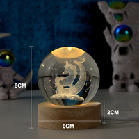 LED-Kristallkugel-Tischlampe mit Touch- und Fernbedienung, dimmbar, warmweiß, Wohnzimmer-Deko, Mini 6cm, 3D-Kunstglas, lasergraviert