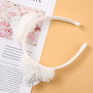 2020 Custom Fashion Party Baby Giral Hair Accessories Cute White Plush Cat Ear Headbands for Kids - Product Image 5