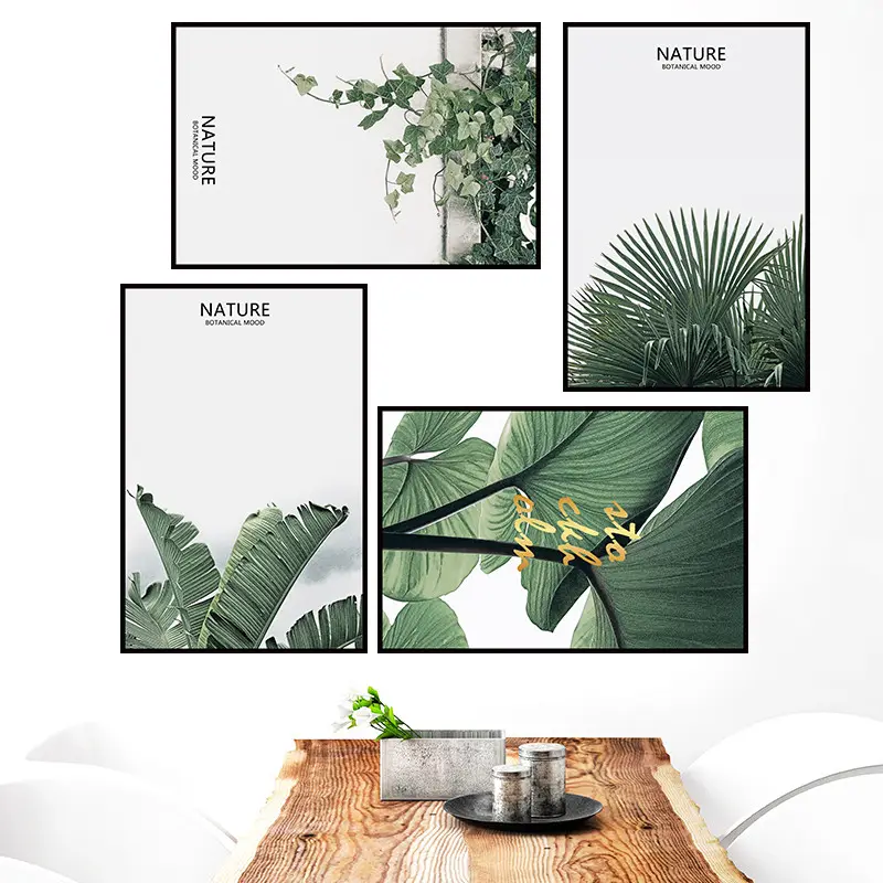 Big Green Leaves Wall Stickers White Flower Plants Wallpaper Modern Home Decor For Living Room Bedroom Self Adhesive Wall Decal