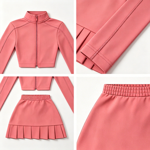 Conjunto de 2 Piezas para <span class=keywords><strong>Niñas</strong></span>, Chaqueta Corta y Falda Plisada, Estilo Dulce y Moderno para la Escuela, Conjuntos de Ropa Deportiva - Product Image 4