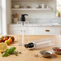 Flacon cosmétique carré plat vide en PETG avec pompe à lotion, impression sérigraphique - Emballage plastique pour lotion, shampoing, produits capillaires