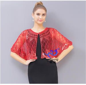 Mujeres <span class=keywords><strong>Azul</strong></span> Rojo Malla Lentejuelas <span class=keywords><strong>Fiesta</strong></span> Boda Chal Mujer Lentejuelas <span class=keywords><strong>Bolero</strong></span> Señora Sexy Boda <span class=keywords><strong>Fiesta</strong></span> Capa - Product Image 6