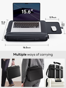 Breathable Soft Fabric <strong>Cushioned</strong> Lap <strong>Tray</strong> 15.6inch Pu Leather Laptop Bag with Retractable Mouse Pad Two Side Storage Pocket - Product Image 2
