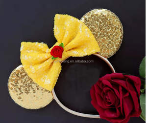 Bandeaux colorés pour cheveux, à gros nœud, accessoire de coiffure à paillettes, mickey et minnie, avec oreilles, super mignons, 2 pièces - Product Image 3