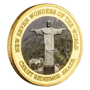 Il Cristo Redentore placcato oro da collezione regalo nuove sette meraviglie del mondo del Brasile grandi edifici monete Souvenir