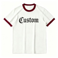 T-shirt Ringer Boxy Oversize Personnalisé ODM en Tissu Lourd, Style Streetwear, Effet Vieilli, Sportif et Minimaliste, Couleurs Ivoire et Bordeaux