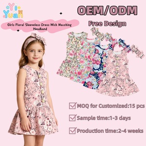 Conjunto <span class=keywords><strong>de</strong></span> Vestido sin Mangas con Volantes para Niñas Pequeñas, Estampado Floral y Geométrico, Diadema con Lazo a Juego, Atuendo <span class=keywords><strong>de</strong></span> Verano para Niñas - Product Image 1