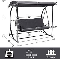 Balançoire de patio moderne avec auvent réglable, lit-balançoire 2-en-1 pour véranda avec coussin amovible, banc balançoire d'extérieur avec support